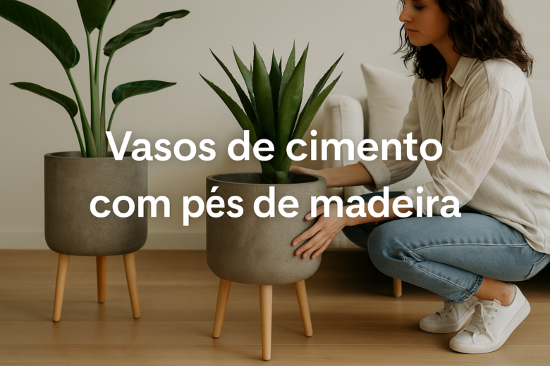 Vasos de Cimento com Pés de Madeira