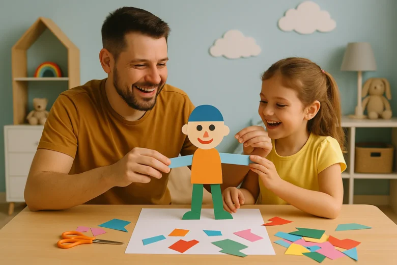 Criação colaborativa de personagens com papel recortado