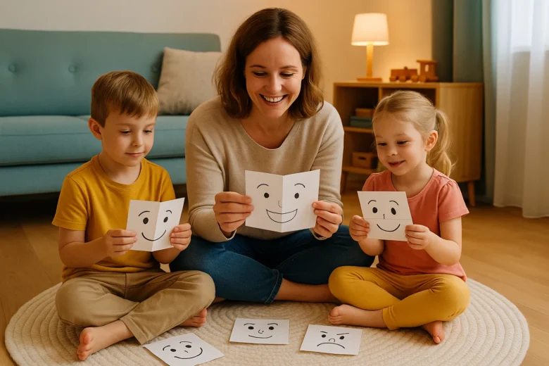 Cartões de emoções com rostos desenhados e dobráveis