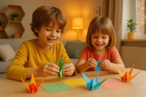 Desafio de origami entre irmãos com passos simples