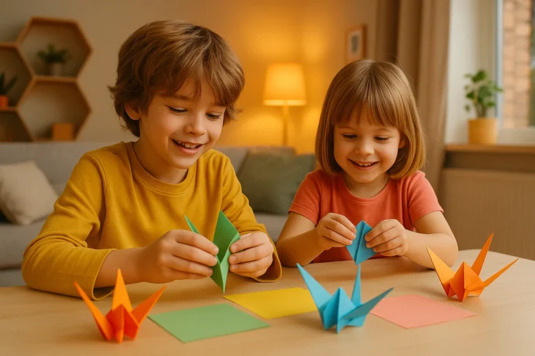 Desafio de origami entre irmãos com passos simples