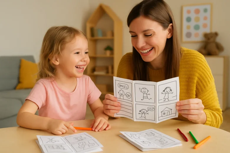 Quadrinhos desenhados à mão com papel dobrado em capítulos
